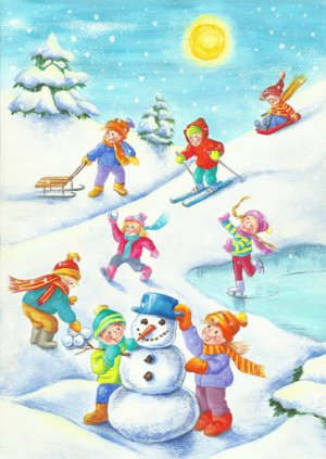 dzieci bawiące się na sniegu
